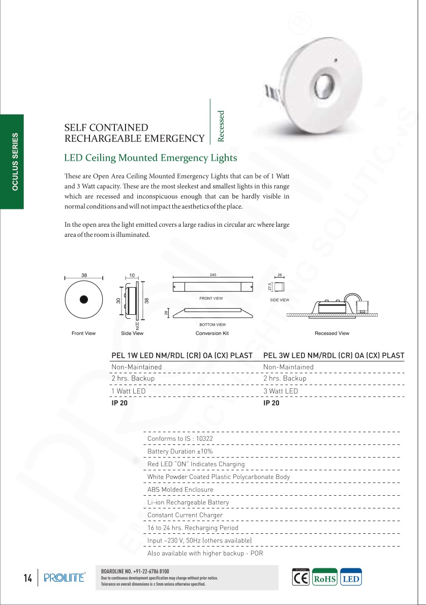 Down Lighter PEL 1W LED NM/RDL (CR) OA (CX) PLAST catalog page 1