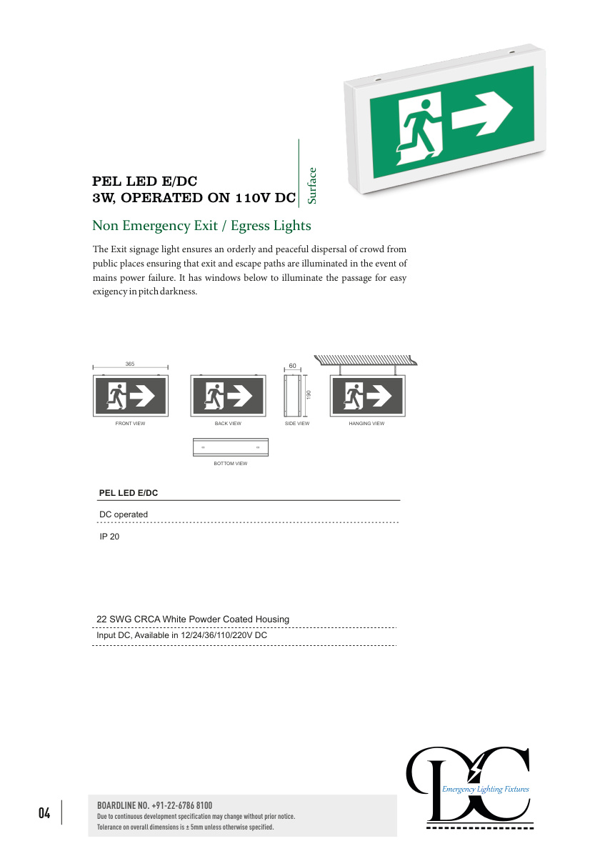 PEL LED E/DC 3W, OPERATED ON 110V DC catalog page 1