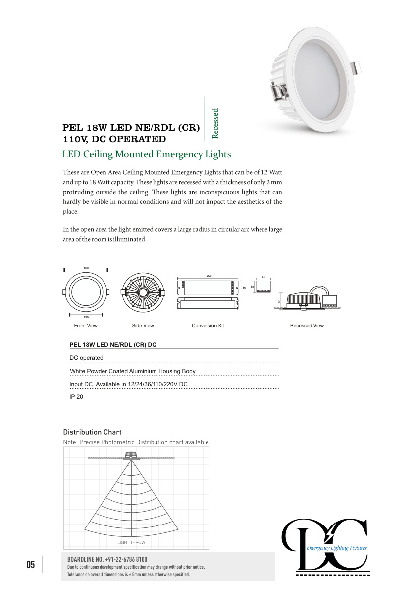 PEL 18W LED NE/RDL (CR) 110V, DC OPERATED catalog page 1