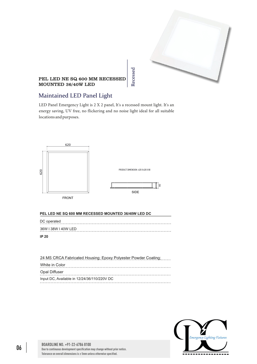 PEL LED NE SQ 600 MM RECESSED MOUNTED 36/40W LED catalog page 1