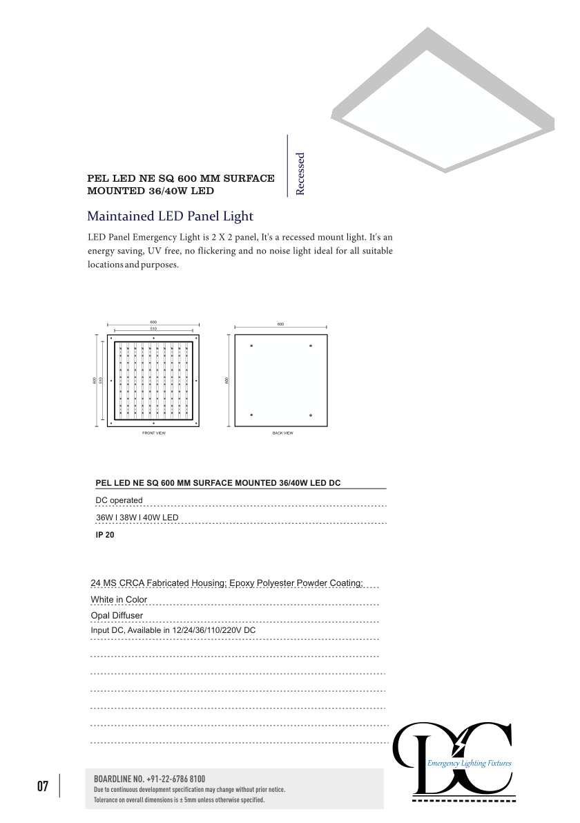 PEL LED NE/SQ 600 MM SURFACE MOUNTED 36/40W LED catalog page 1