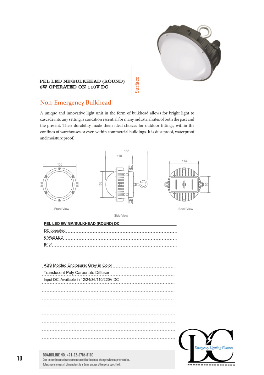 PEL LED NE/BUKHEAD (ROUND) 6W OPERATED ON 110V DC catalog page 1