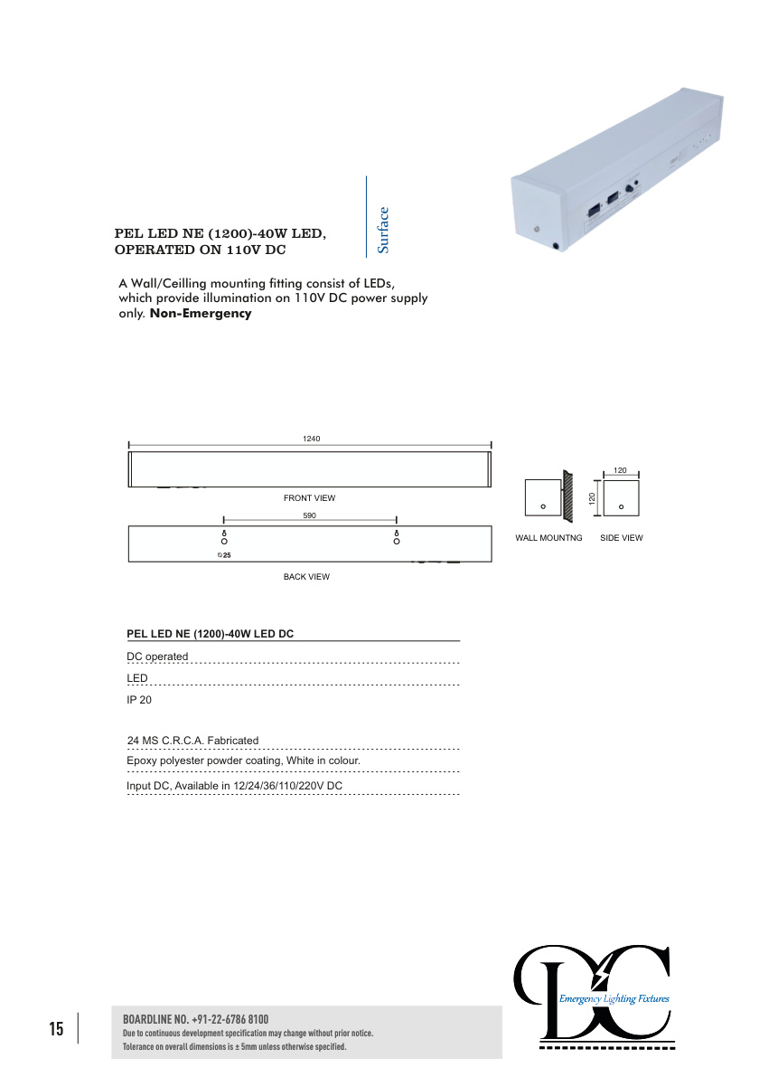PEL LED NE (1200)-40W LED, OPERATED ON 110V DC catalog page 1