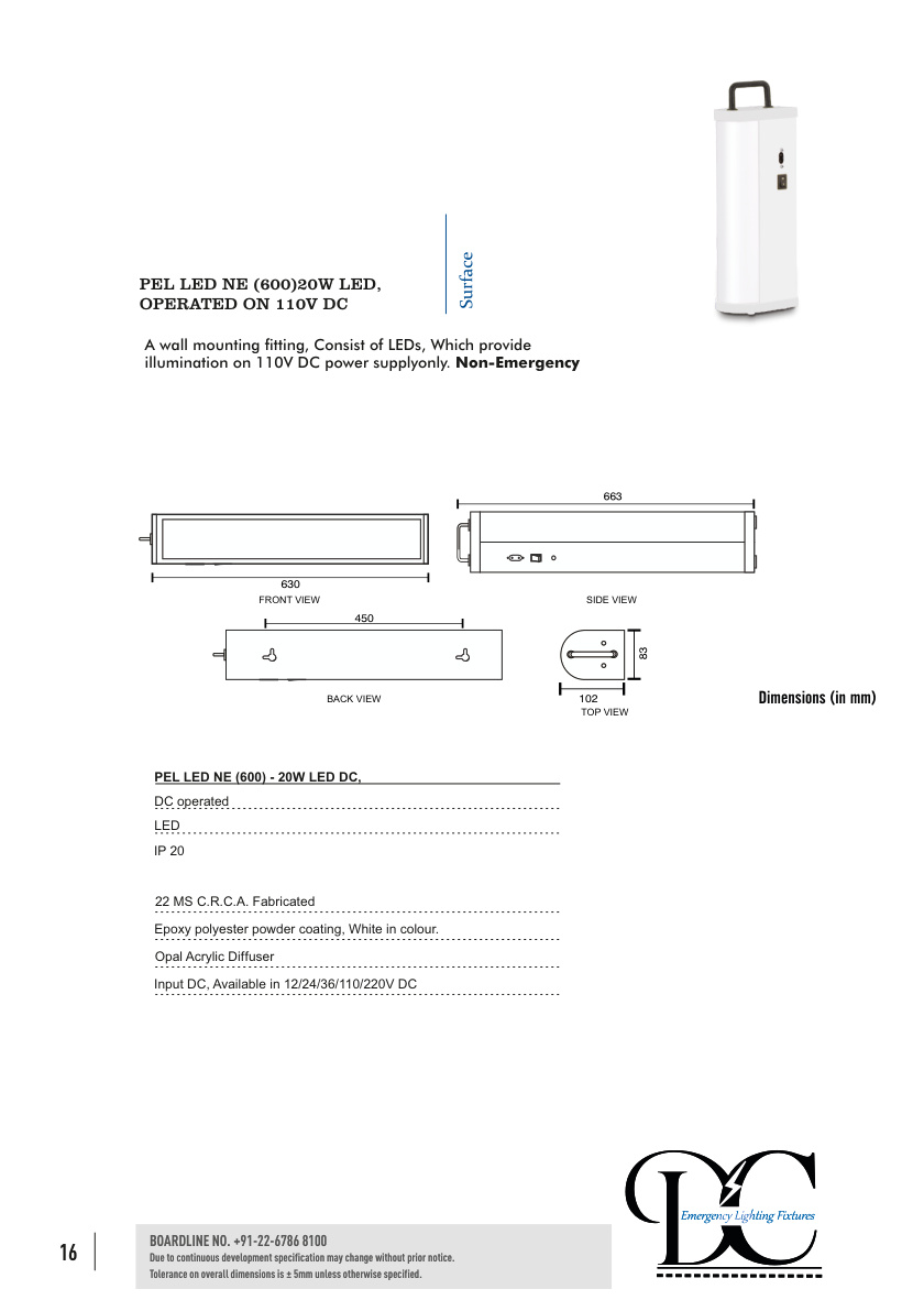 PEL LED NE (600) 20W LED, OPERATED ON 110V DC catalog page 1