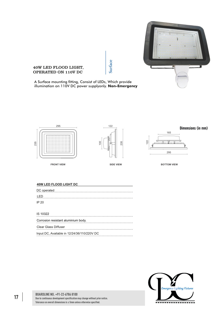 40W LED FLOOD LIGHT, OPERATED ON 110V DC catalog page 1