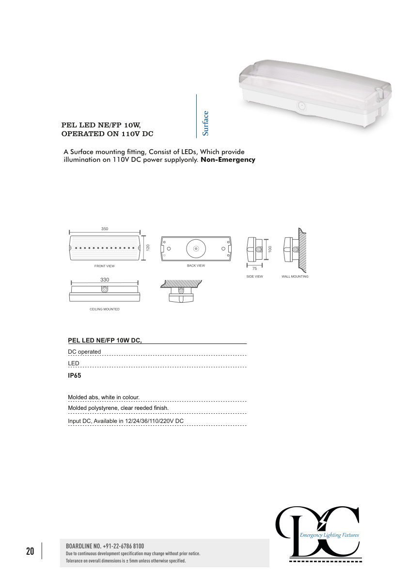 PEL LED NE/FP 10W, OPERATED ON 110V DC catalog page 1